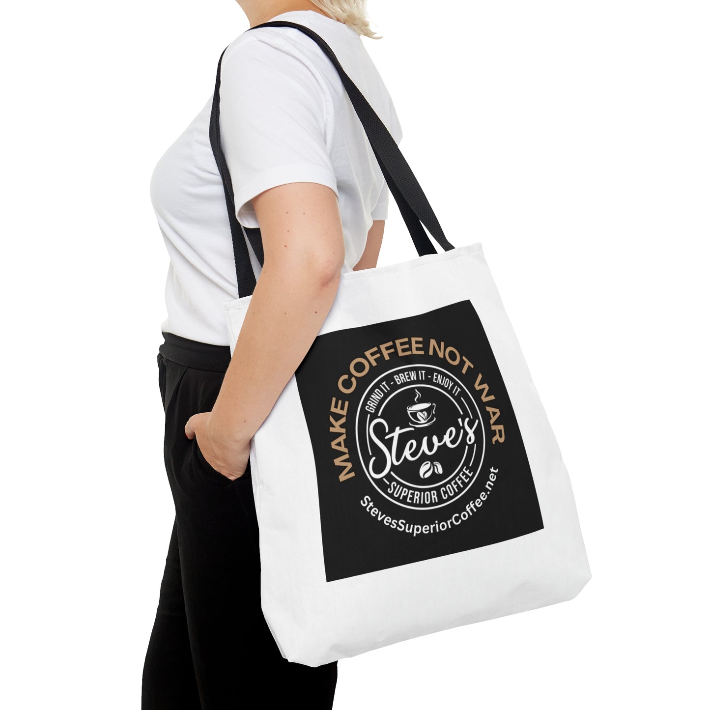 AOP Tote Bag- MAKE COFFEE NOT WAR