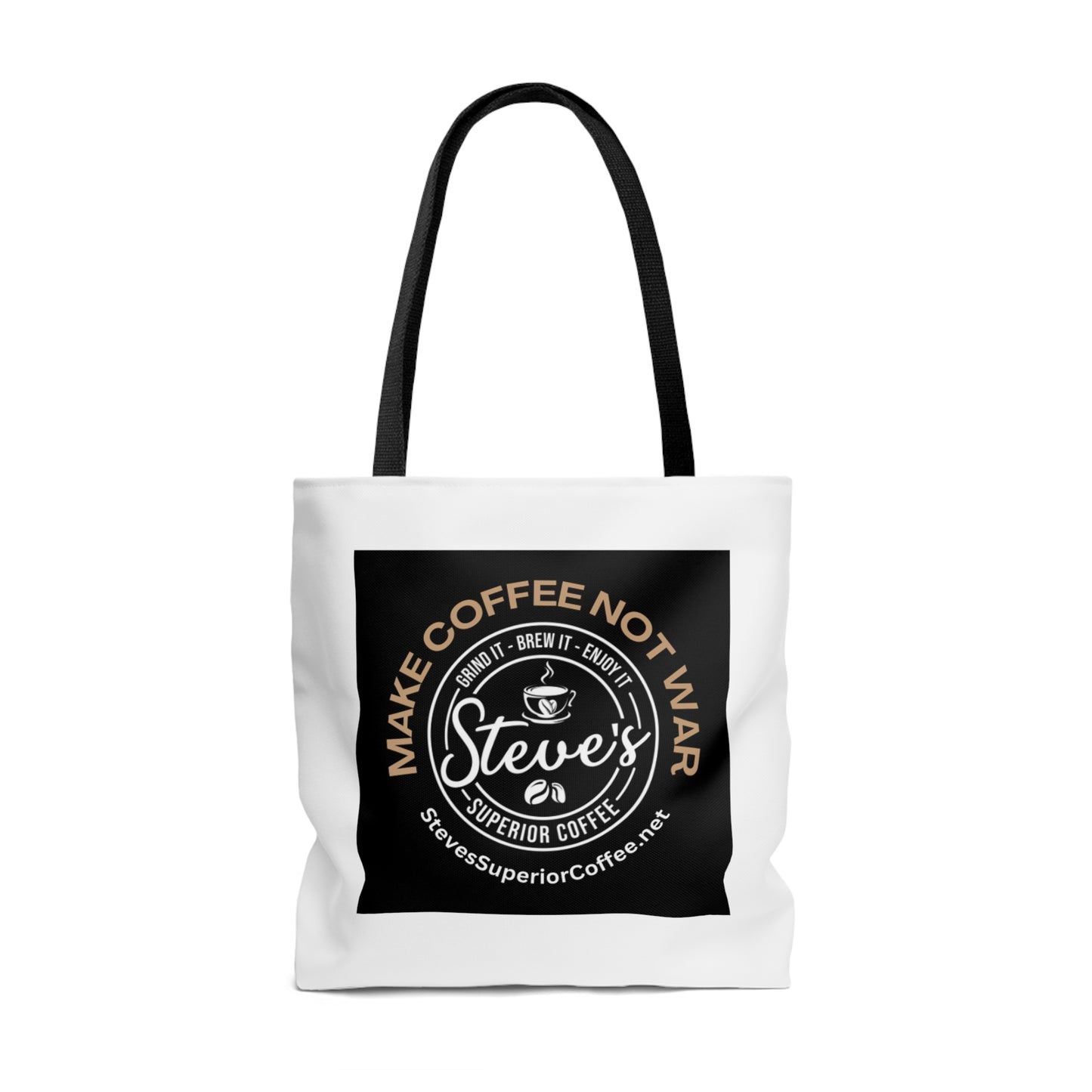 AOP Tote Bag- MAKE COFFEE NOT WAR