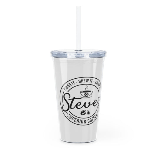 Plastic Tumbler with Straw - White with Round Logo