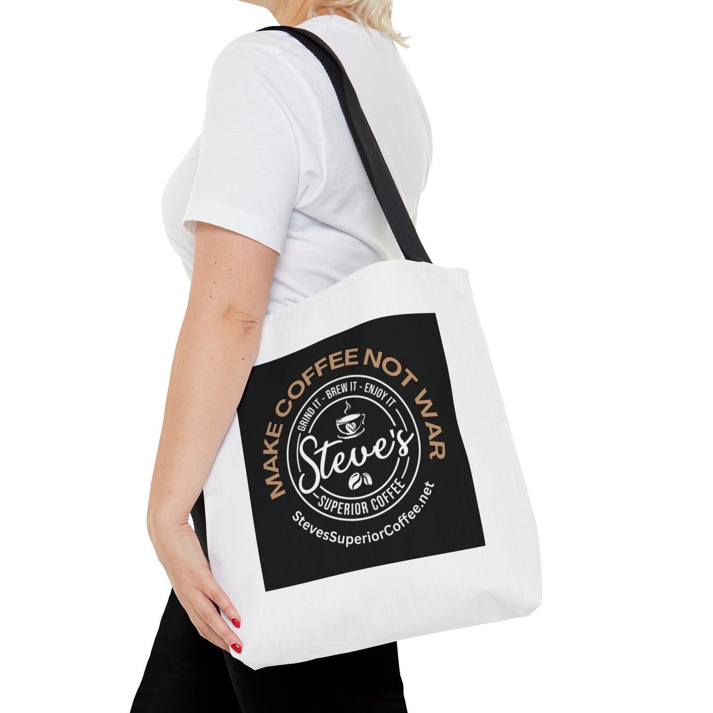 AOP Tote Bag- MAKE COFFEE NOT WAR