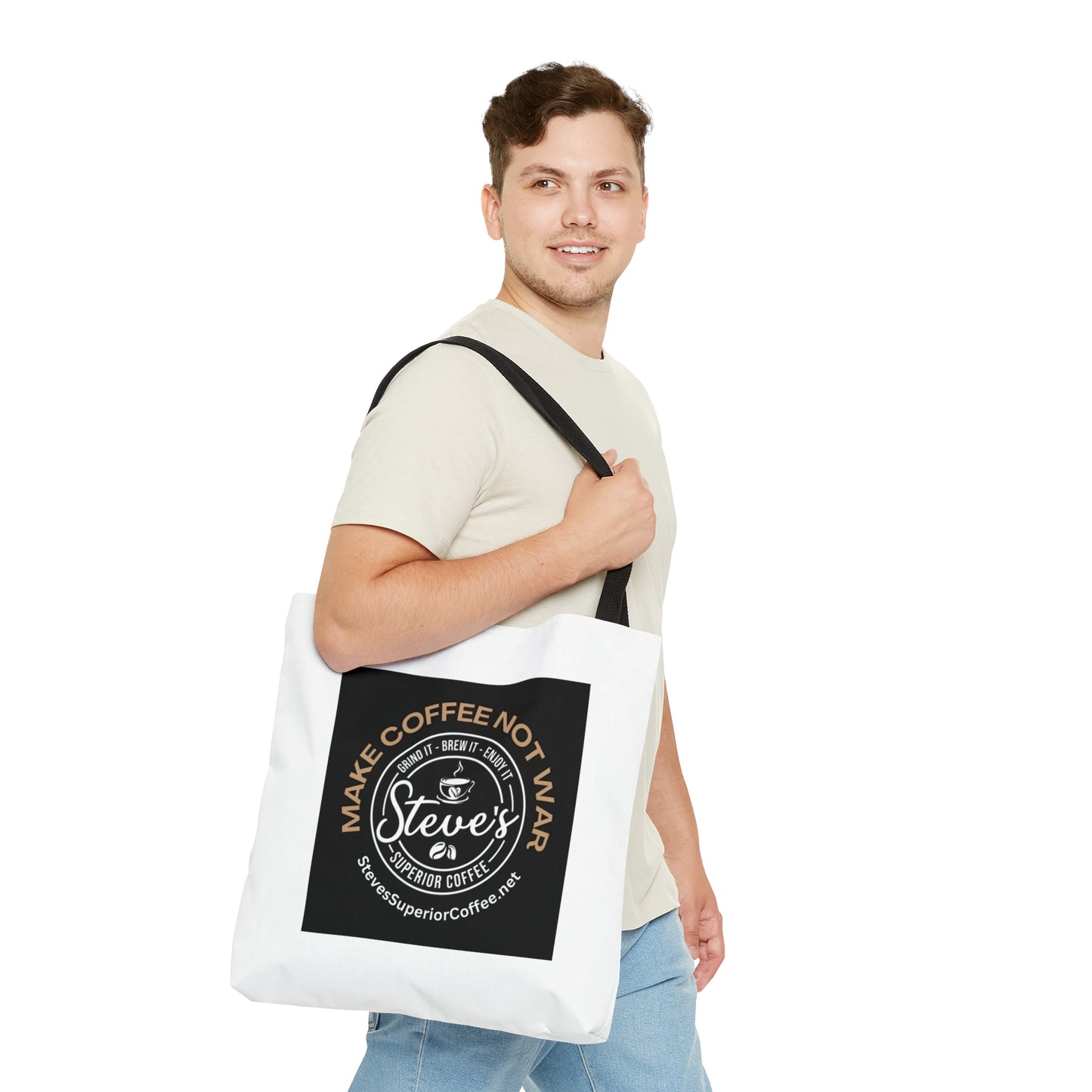 AOP Tote Bag- MAKE COFFEE NOT WAR