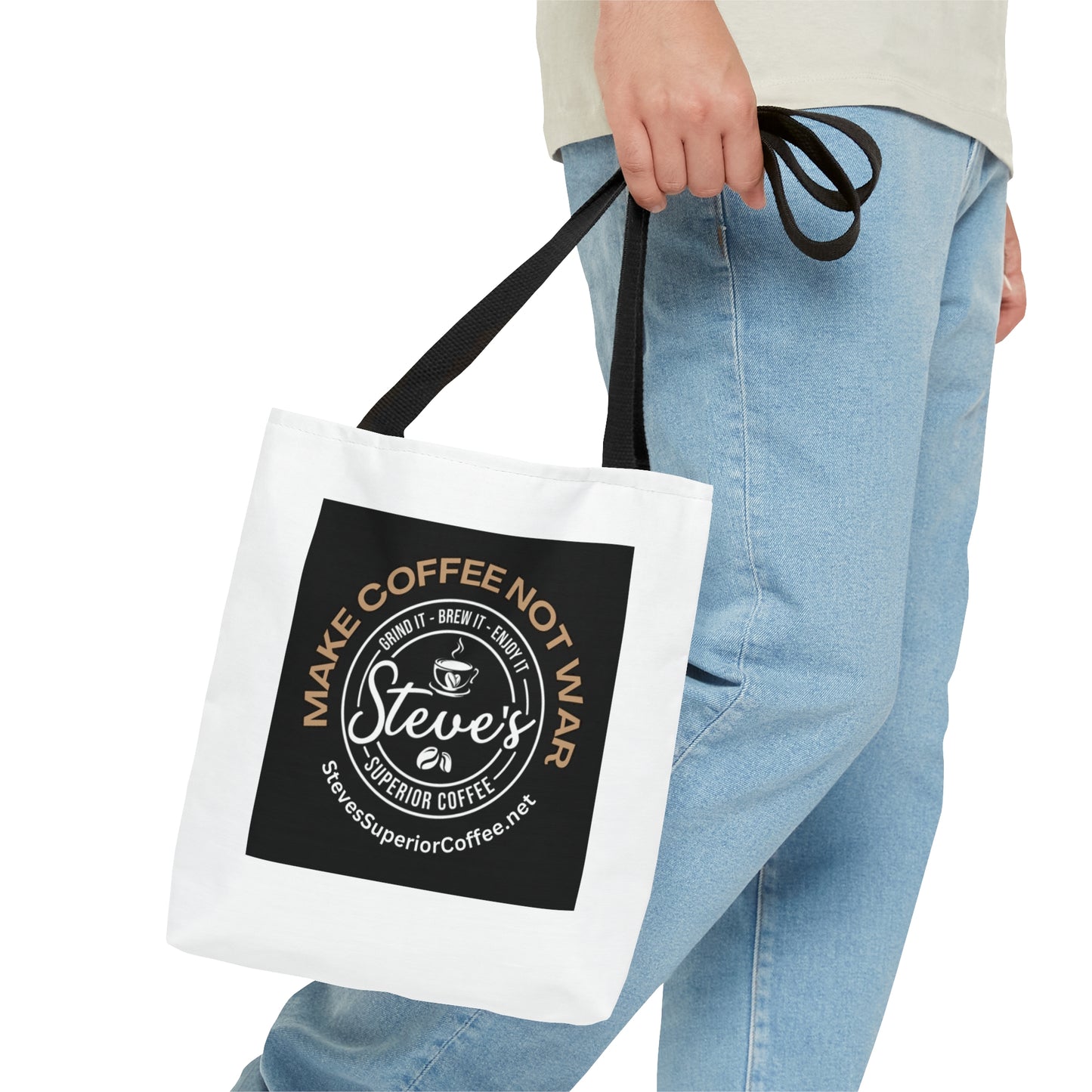 AOP Tote Bag- MAKE COFFEE NOT WAR